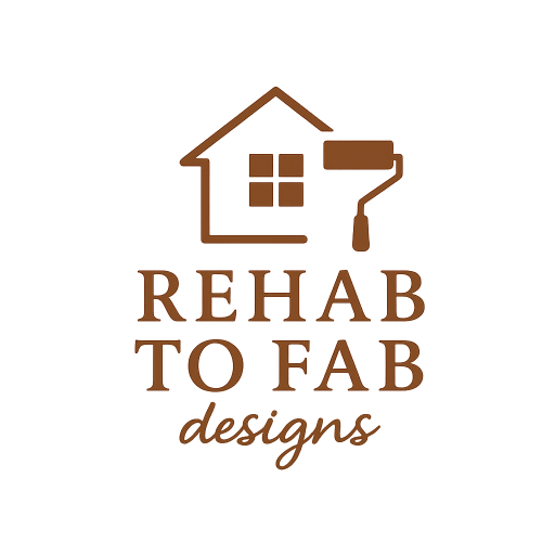 house and paint brush logo with rehab to fab design writing